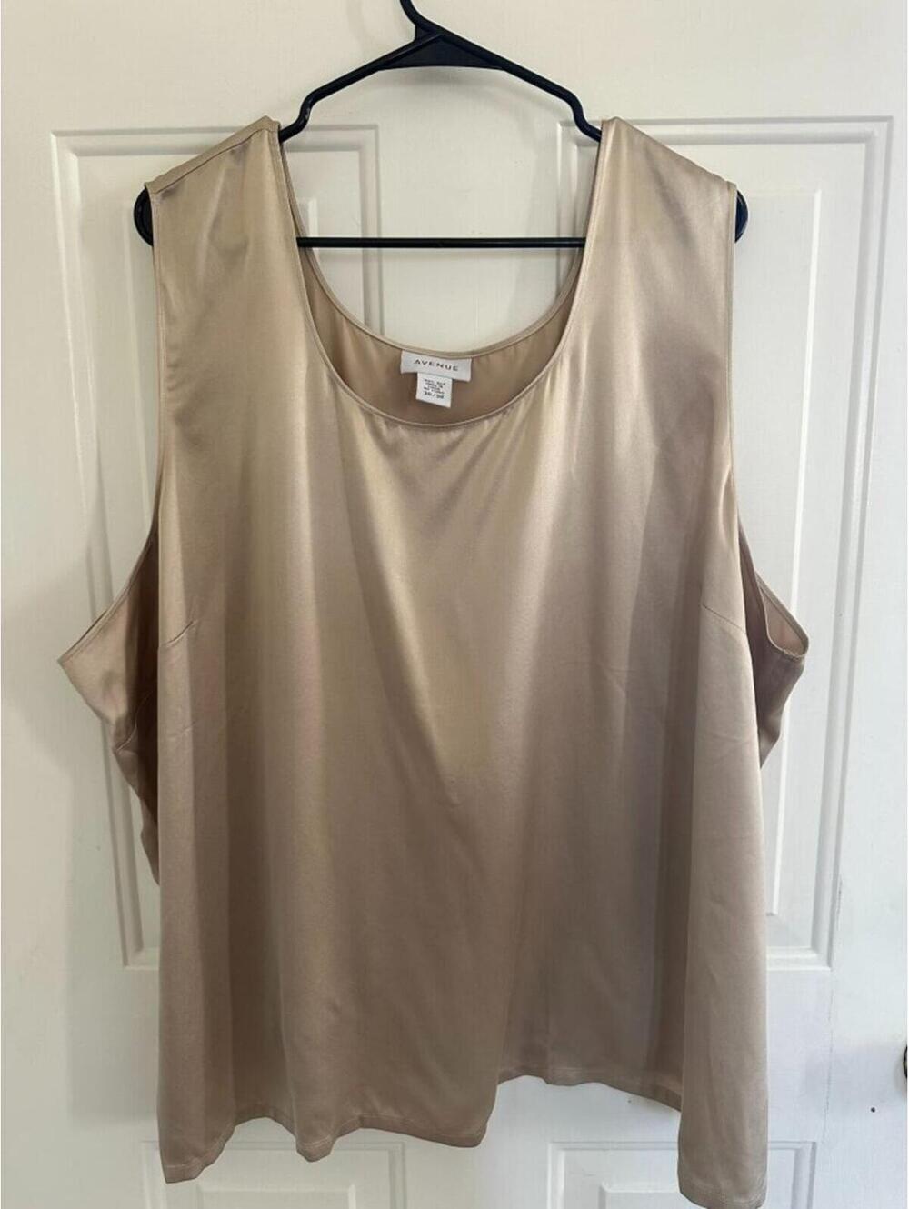 Avenue 100% Silk Tank Top Plus Size 30/32 Beige Champagne